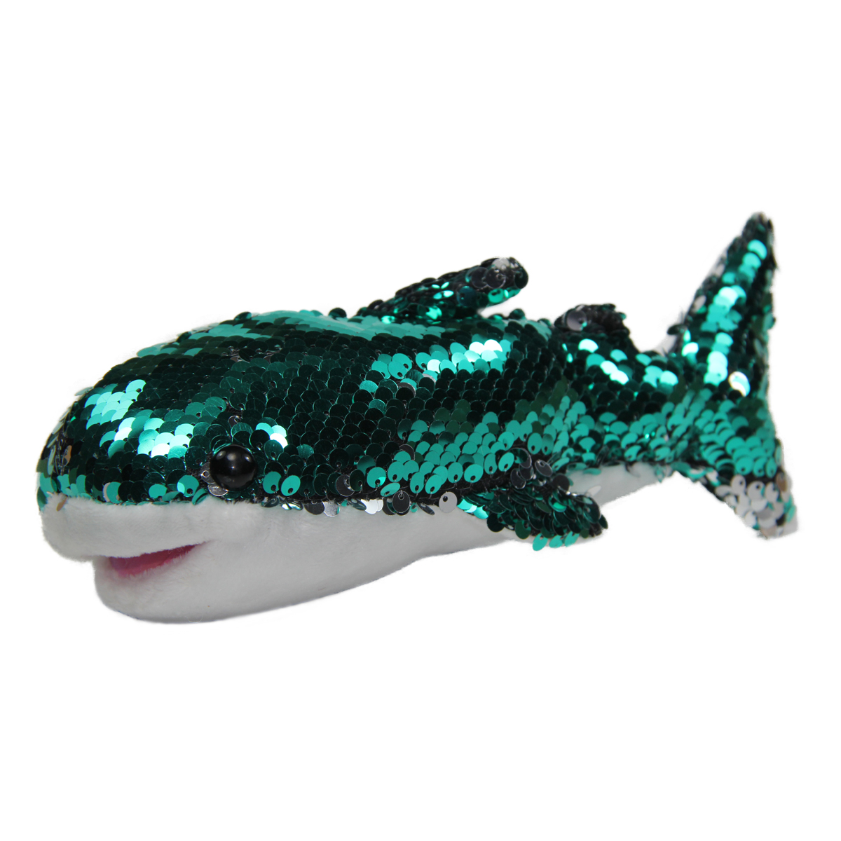 Shark Plush Doll, Flip Sequin, Standard Size, Green Silver 7 Inches