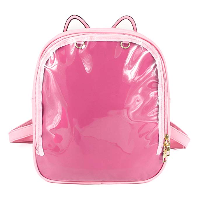 ITA Bag Pink Transparent Cat Ear Backpack Harajuku Purse Traveler Bag Girls Book Bag