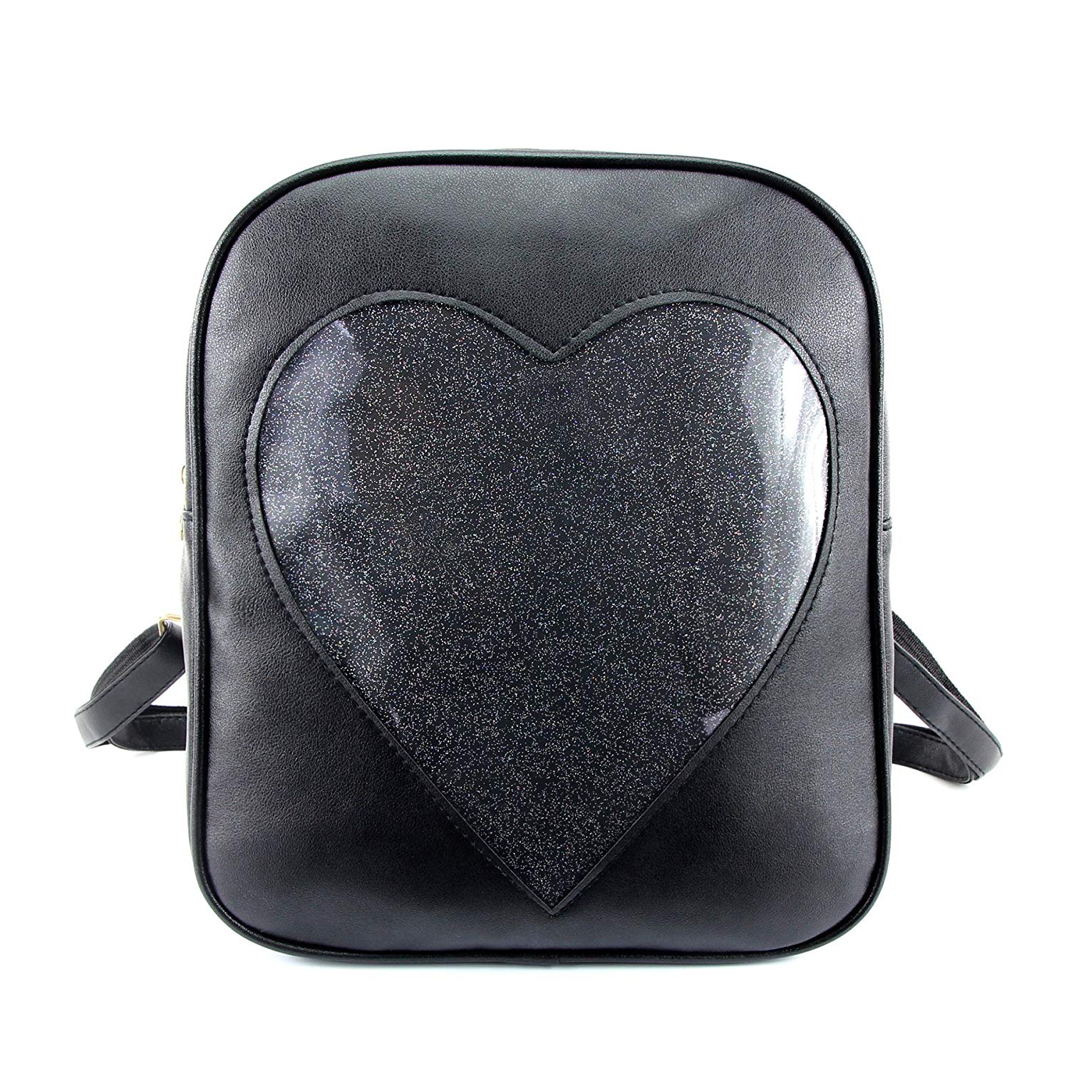 ITA Bag Black Transparent Glitter Heart Backpack Harajuku Purse Traveler Bag Girls