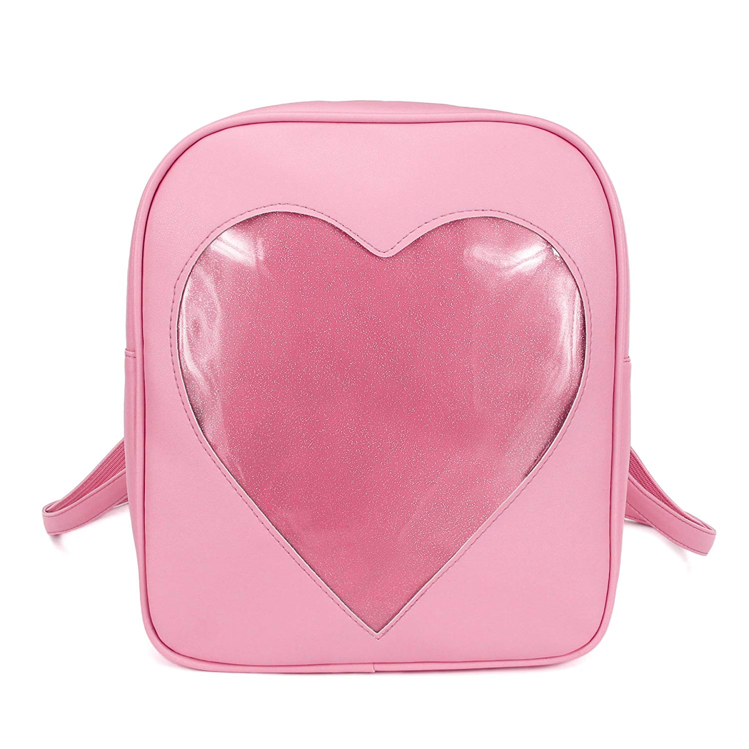 ITA Bag Pink Transparent Glitter Heart Backpack Harajuku Purse Traveler Bag Girls
