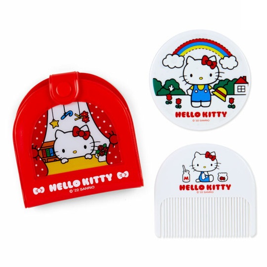 Hello Kitty Compact Mirror & Comb Set Red Sanrio