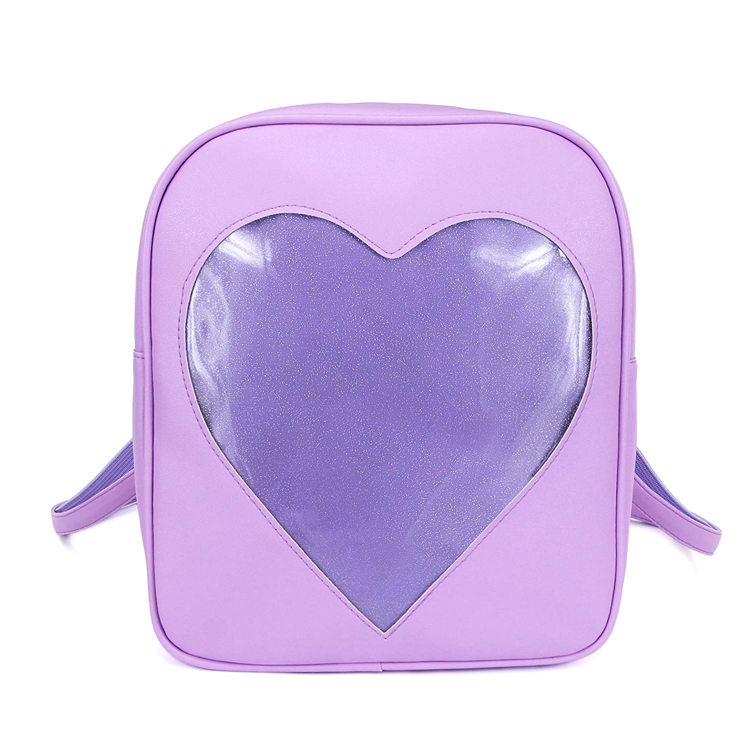 ITA Bag Purple Transparent Glitter Heart Backpack Harajuku Purse Traveler Bag Girls