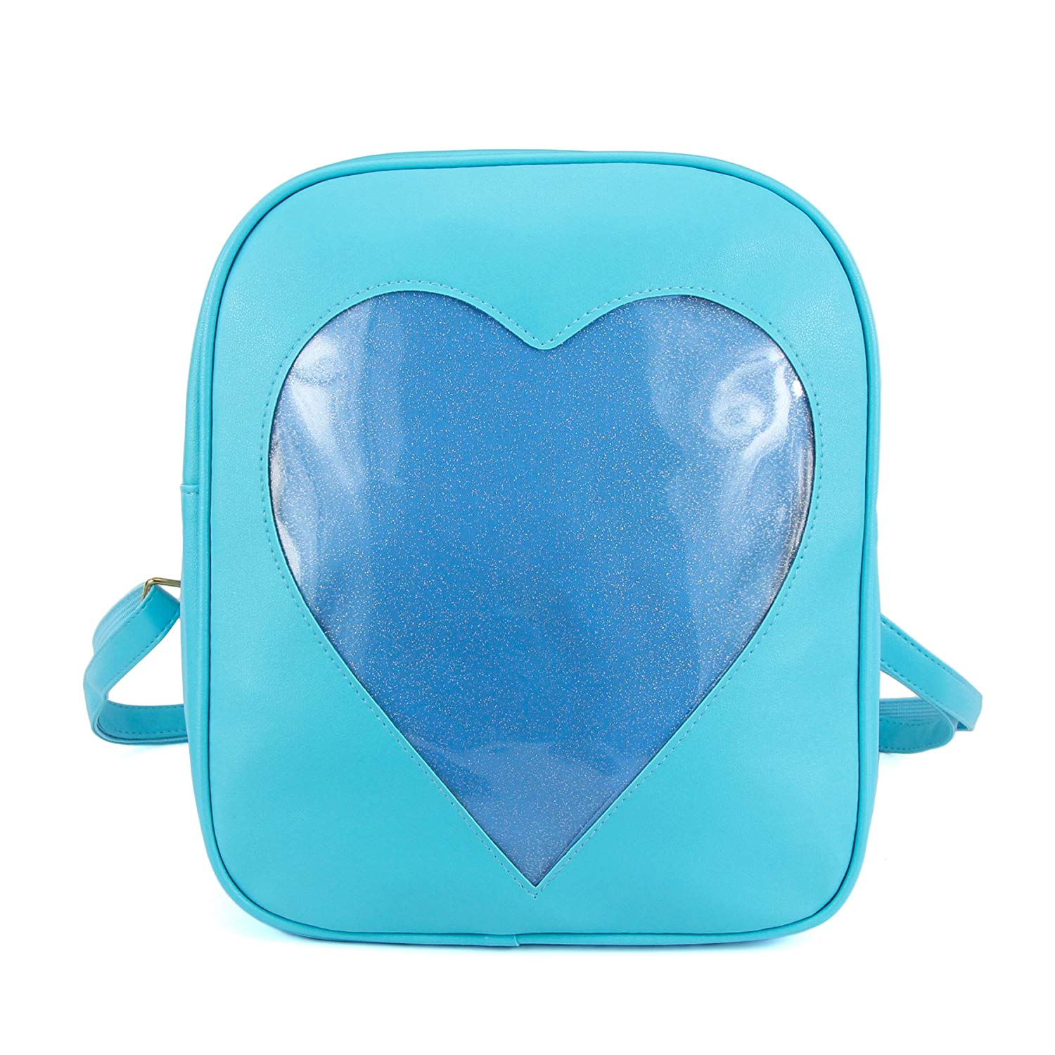 ITA Bag Blue Transparent Glitter Heart Backpack Harajuku Purse Traveler Bag Girls