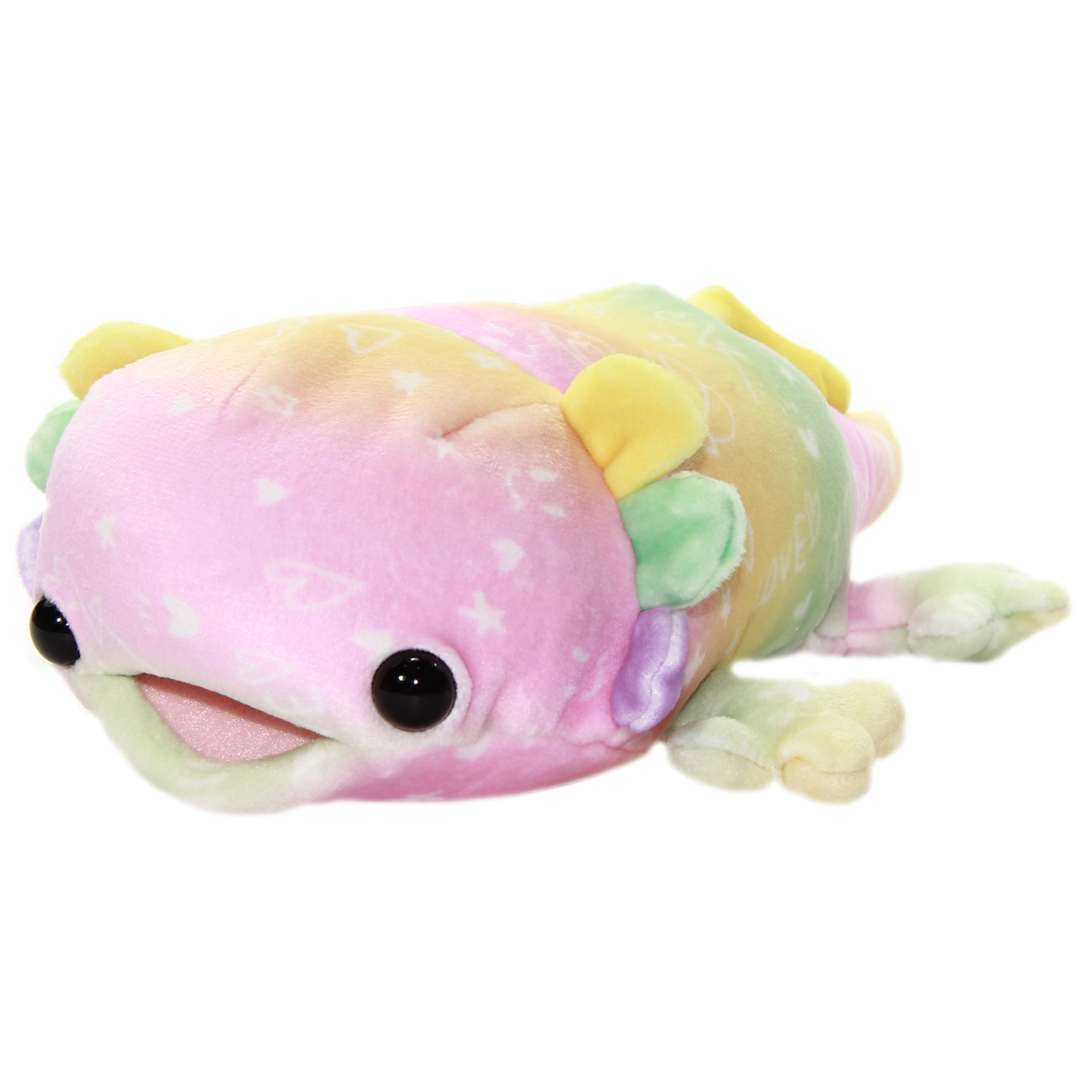 Mochi Puni Rainbow Axolotl Plushie, Open Mouth, Pink / Yellow 9 Inches