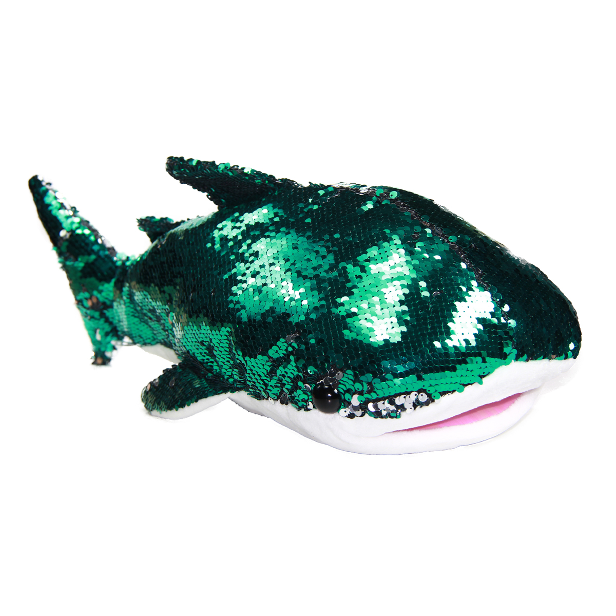 Shark Plush Doll, Flip Sequin, Big Size, Green Silver 17 Inches