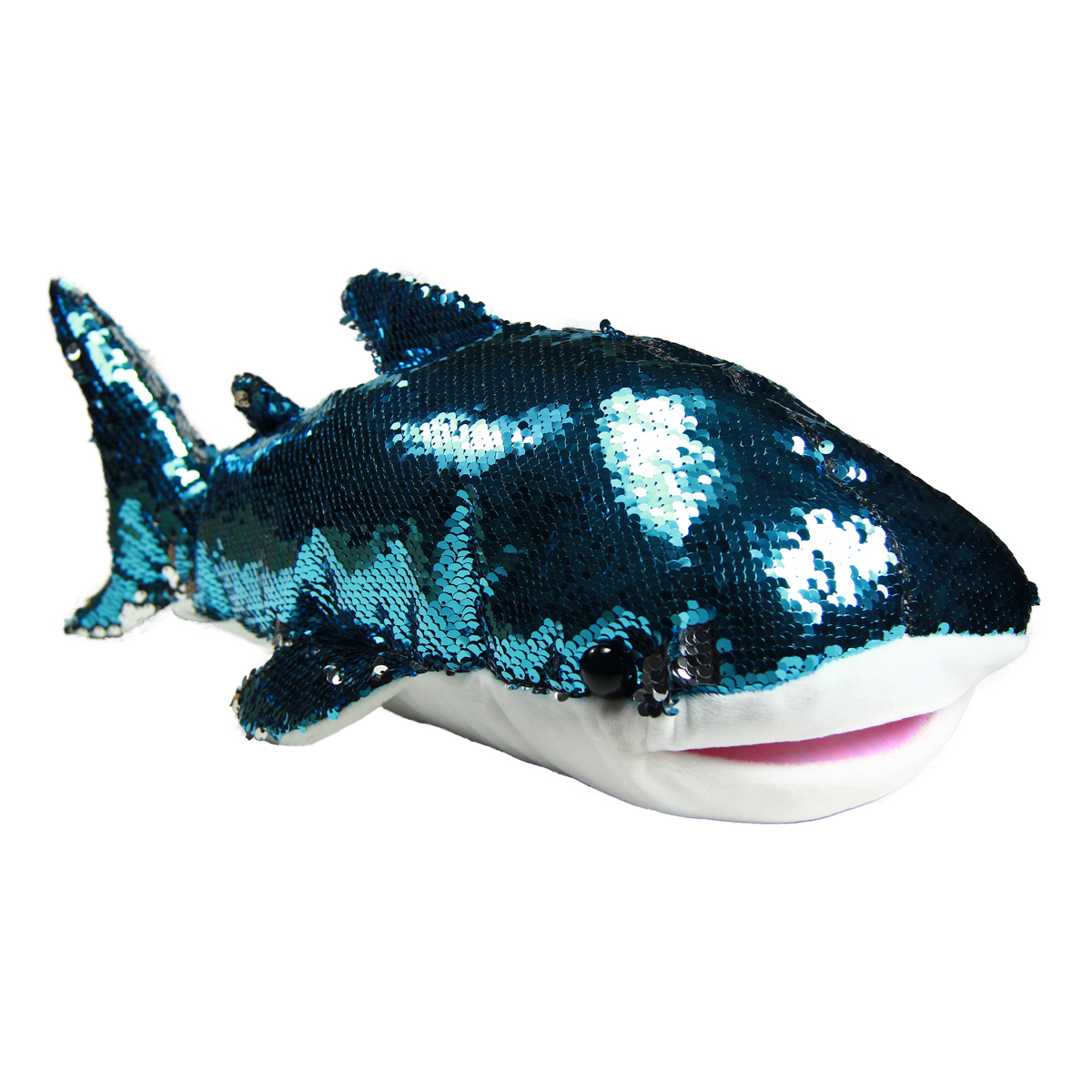 Shark Plush Doll, Flip Sequin, Big Size, Blue Silver 17 Inches