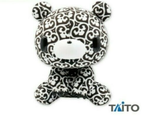 Gloomy Bear Plush Doll, Textillic 12, Skull Hearts, Black/White, GP #579, 10 Inches