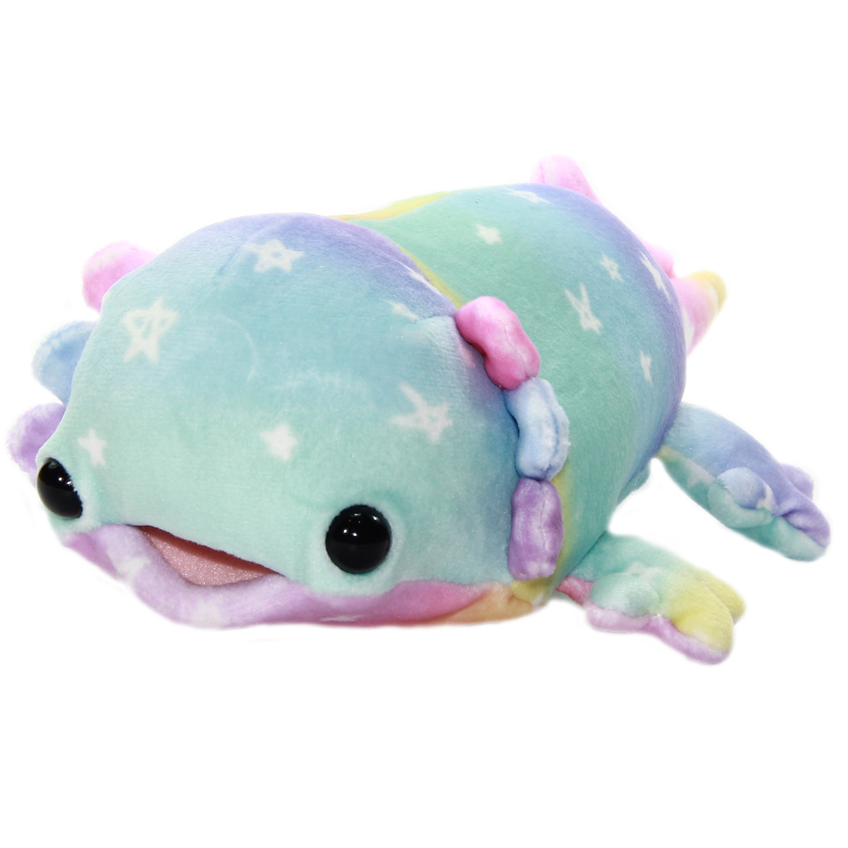 Mochi Puni Rainbow Axolotl Plushie, Open Mouth, Purple / Blue 9 Inches