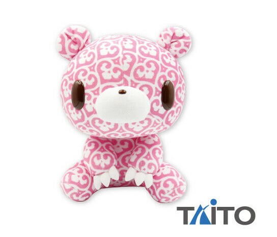 Gloomy Bear Plush Doll, Textillic 12, Skull Hearts, Pink/White, GP #579, 10 Inches