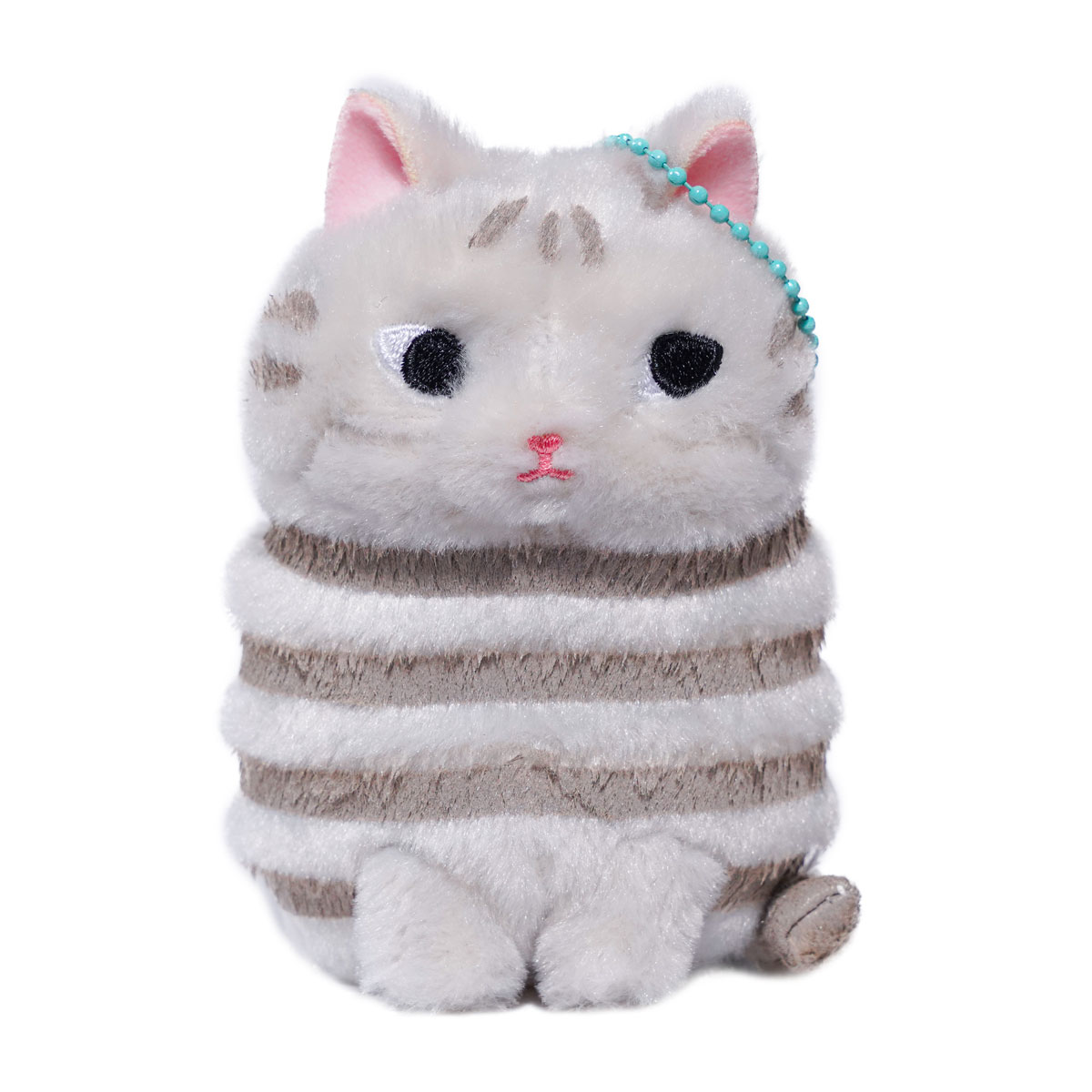 Kawaii Neko Kitten Stuffed Animal Tabby Cat Plushie Grey Keychain Size 4