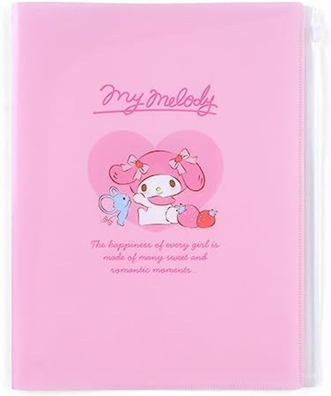 My Melody Plastic Folder with Pockets and Zipper, Clear File, A4 Size, Sanrio Stationery