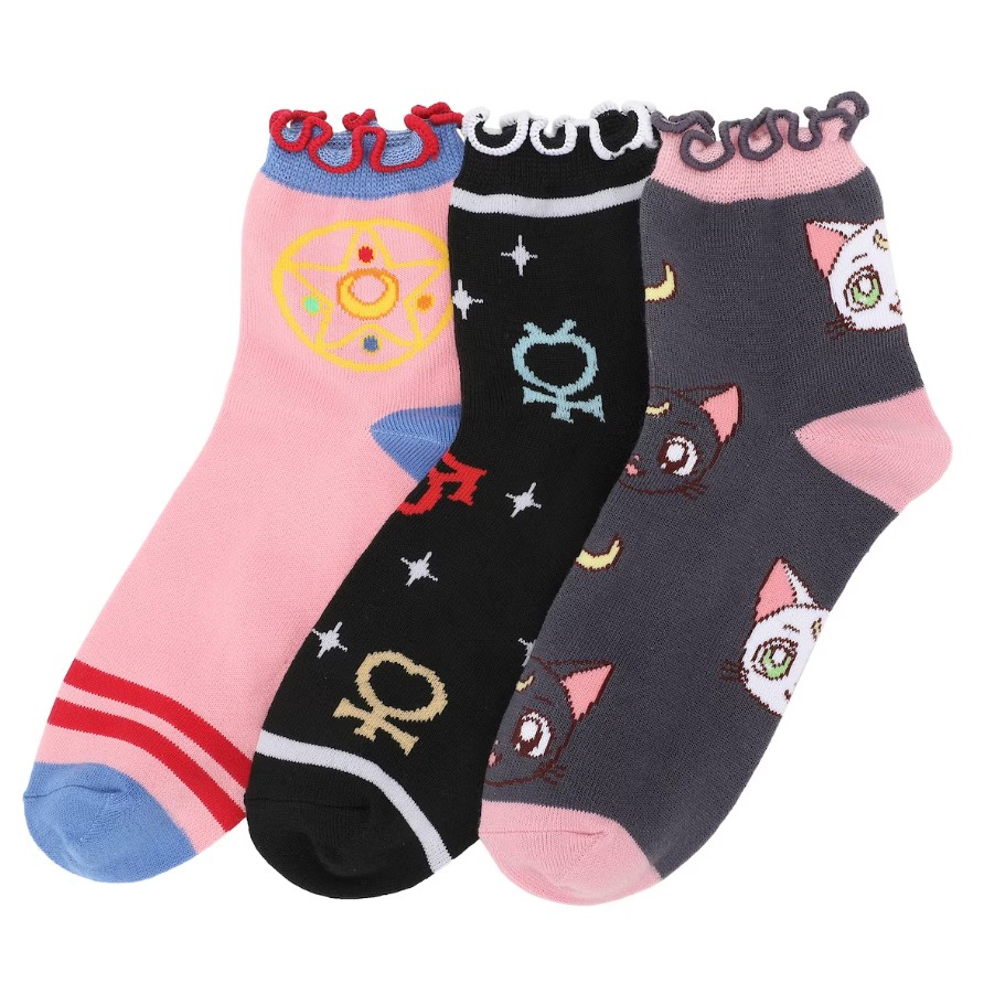Sailor Moon Quarter Crew Socks 3 Pair