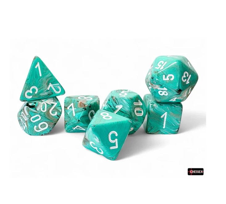 Chessex - Marble - Oxi Copper/White - 7 Die Set - CHX 22403 - Dice