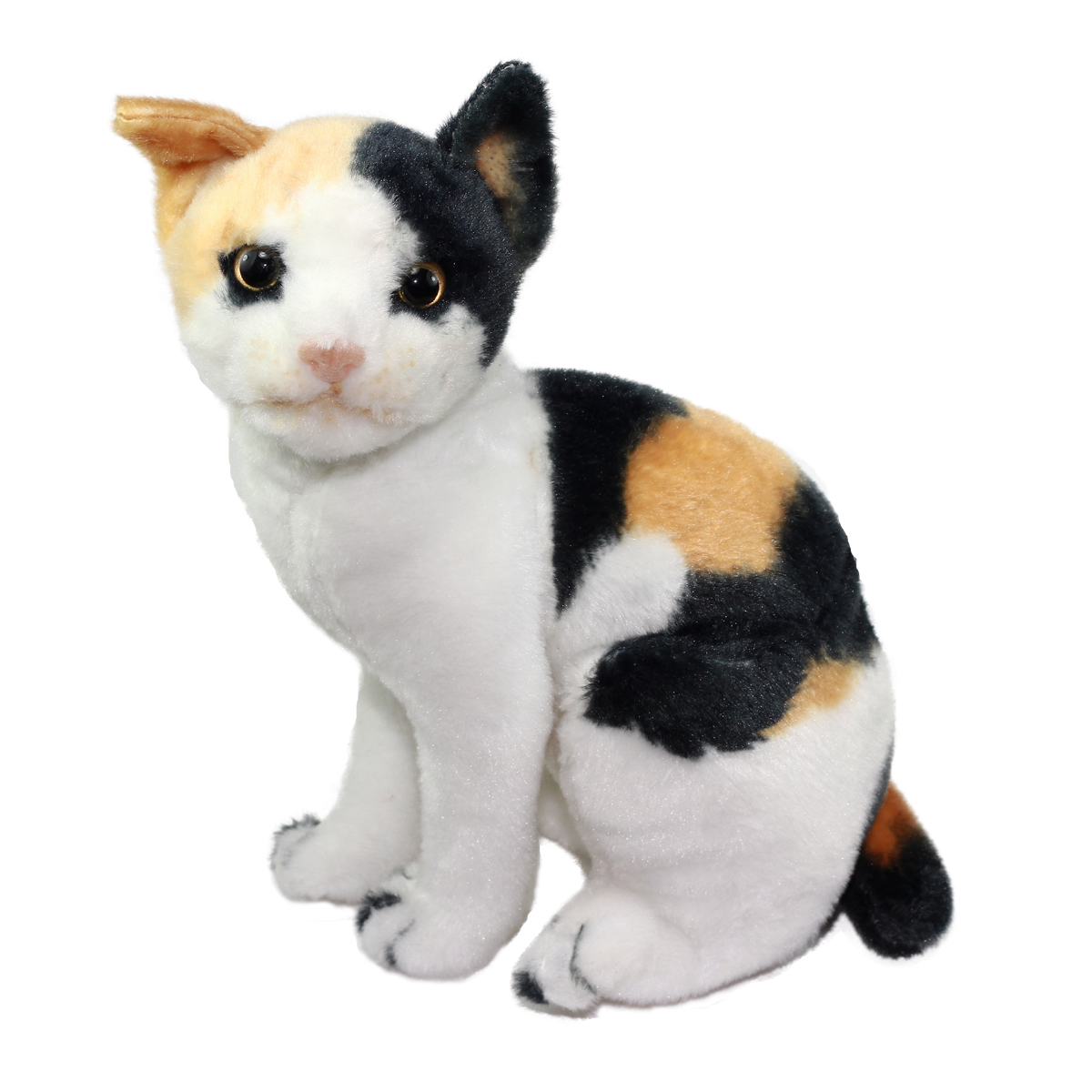 Real Cat Plush Collection Stuffed Animal Toy White/Beige/Black Mix Japanese Bobtail Short Hair Cat 10 Inches