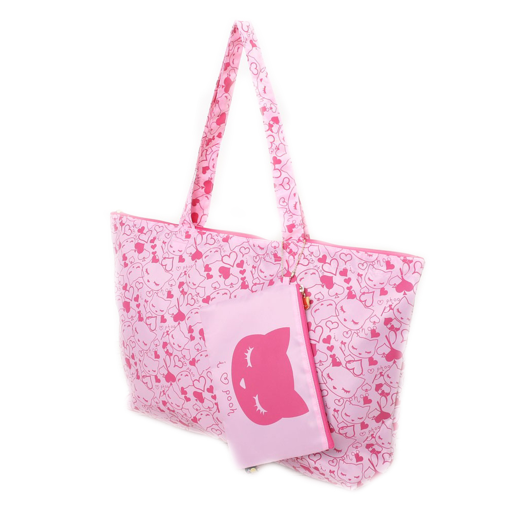 Osumashi Pooh-Chan I love Pooh Cat Tote Bag Pink