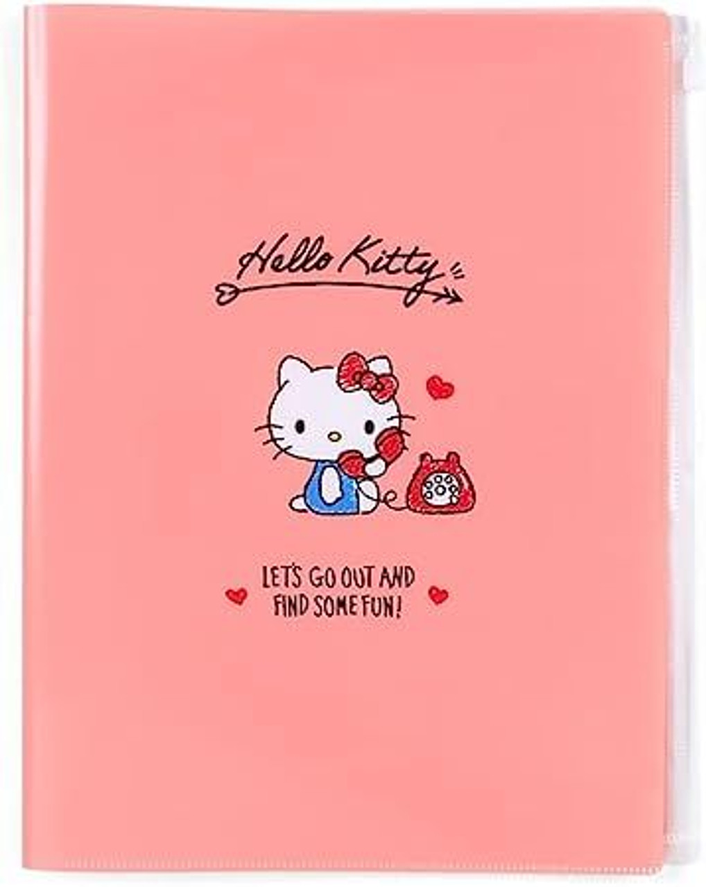 Hello Kitty Plastic Folder with Pockets and Zipper, Clear File, A4 Size, Sanrio  Stationery