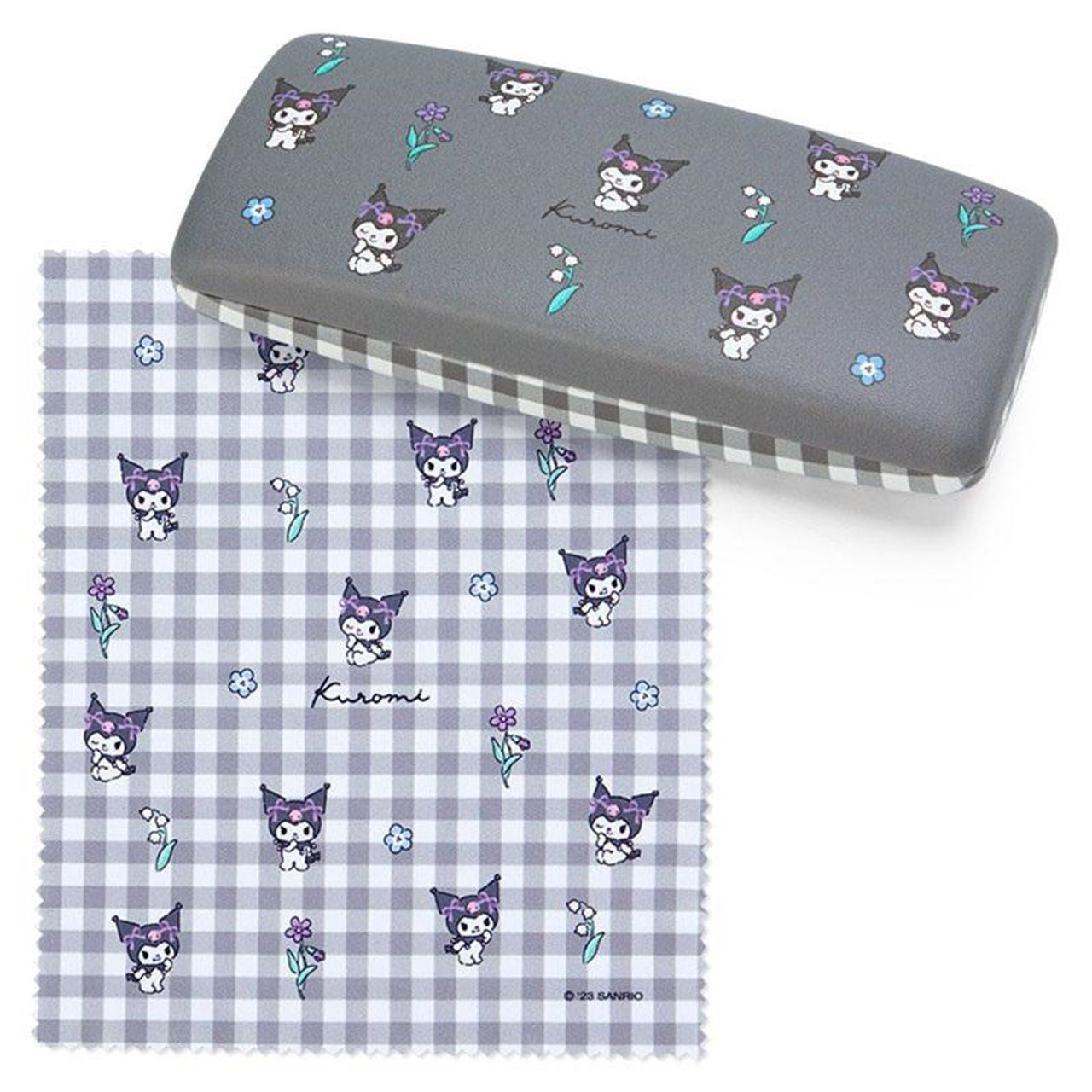 Kuromi Glasses Protector Case, Plaid Grey, Sanrio